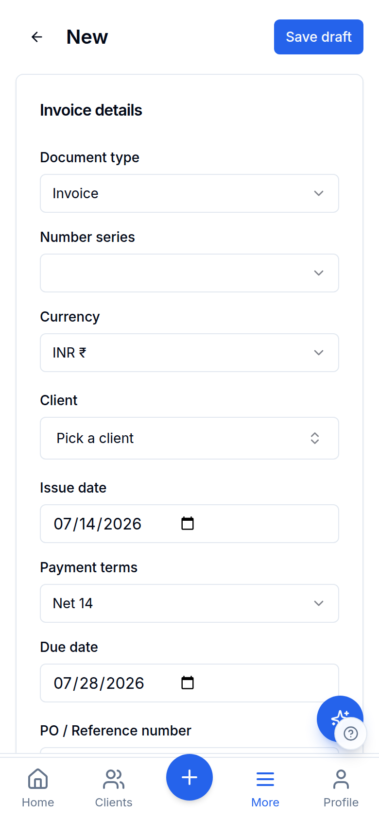 Creating a GST invoice in Finocket on a phone
